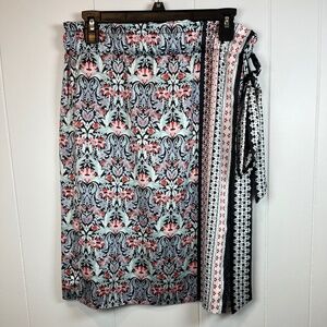 Loft Wrap Silky Pull On Faux Wrap Skirt Floral Elastic Adjustable Waist sz M EUC